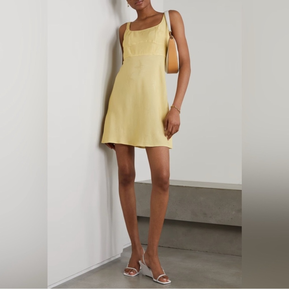 Rixo Ronan Crepe Jacquard Mini Dress Butter Yellow Starfish Empire Bust Size 10